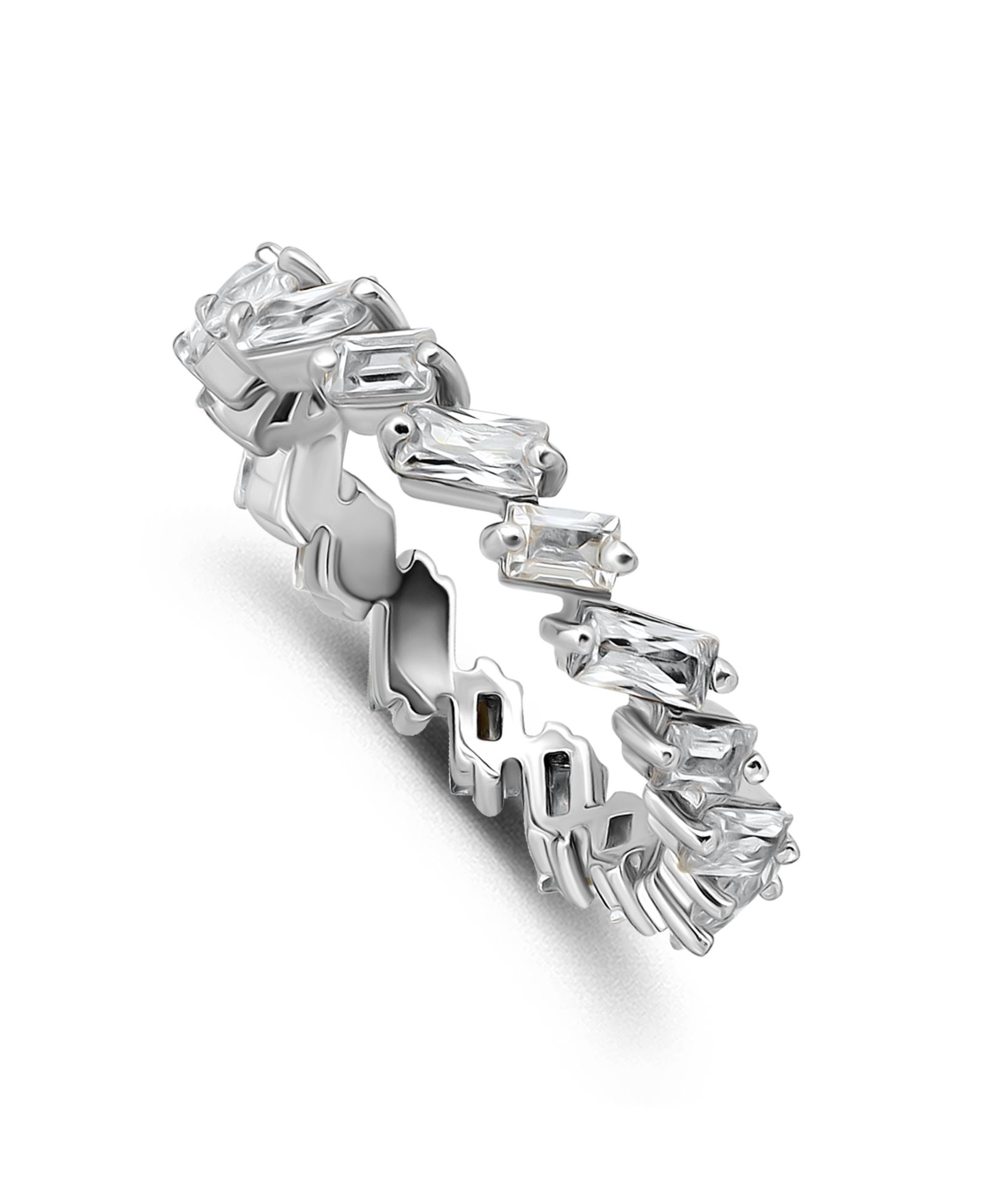 Macy's Cubic Zirconia Baguette Cut Stones Alternating Eternity Band Ring