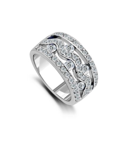 Кольцо с круглым ограненным цирконием Cubic Zirconia, три ряда pavé