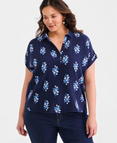 Style & Co Plus Size Collared Popover Top, Macy's Exclusive