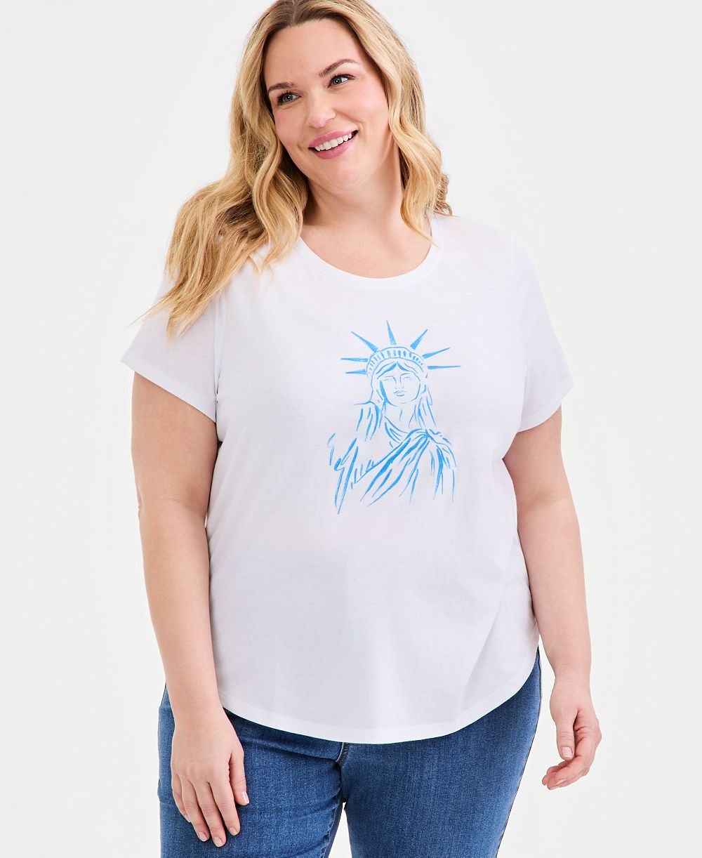 Style & Co Plus Size Americana Graphic Short-Sleeve Crewneck T-Shirt, Macy's Exclusive