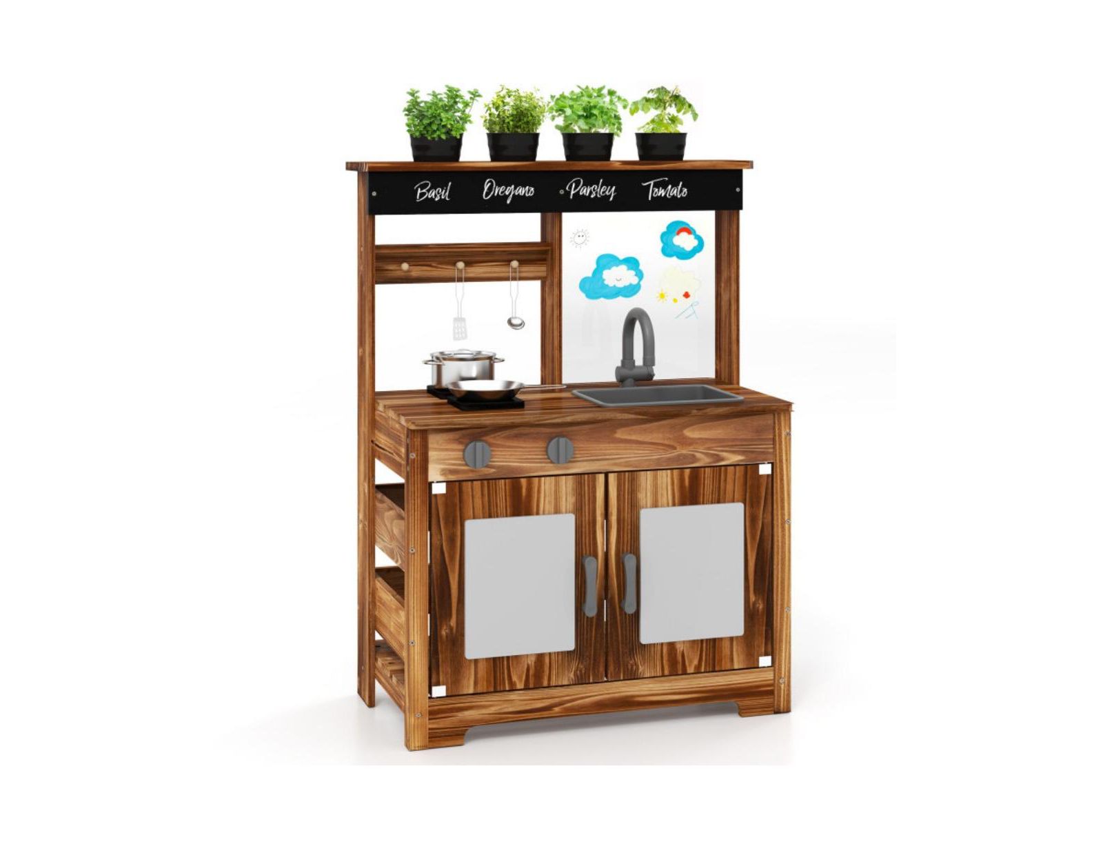 Hongge Fir Wood Mud Kitchen with Removable Sink, Ages 3+