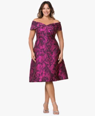 XSCAPE Plus Size Off-The-Shoulder Midi Dress