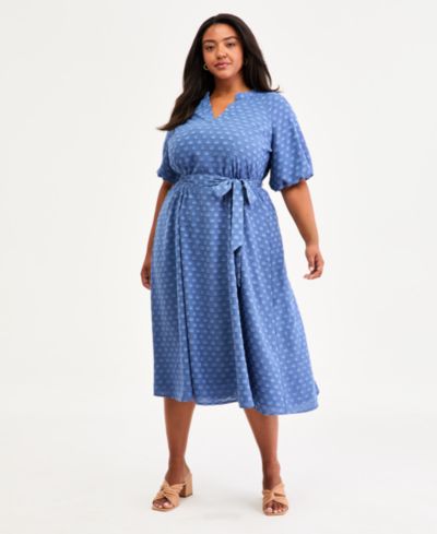 Vince Camuto Plus Size Puff-Sleeve Midi Dress