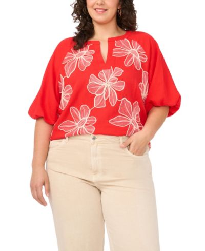 Vince Camuto Plus Size Split Neck Bubble-Sleeve Blouse