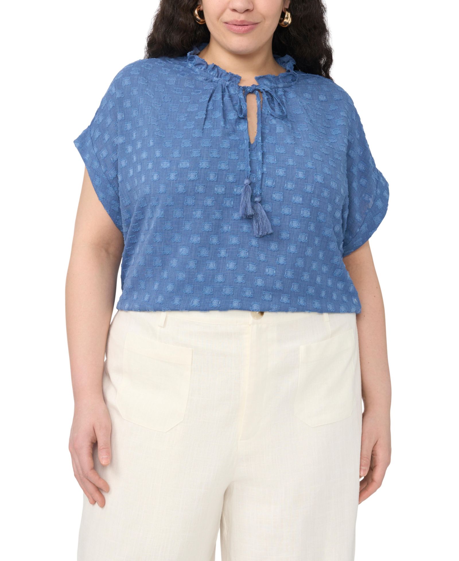 Vince Camuto Plus Size V-Neck Front-Tie Short-Sleeve Blouse