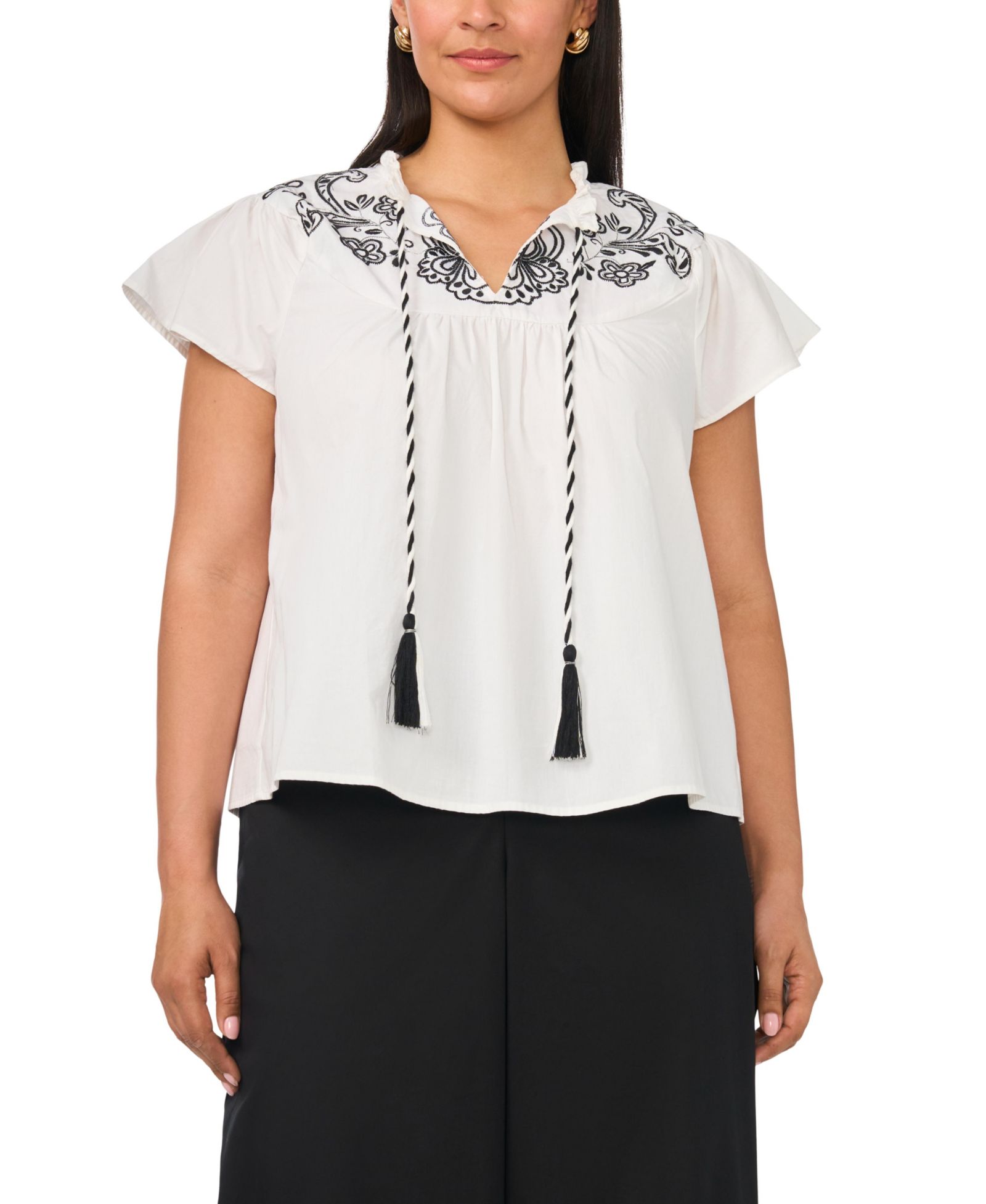 Блузка Vince Camuto Plus Size Flutter-Sleeve Split Neck Front Yoke