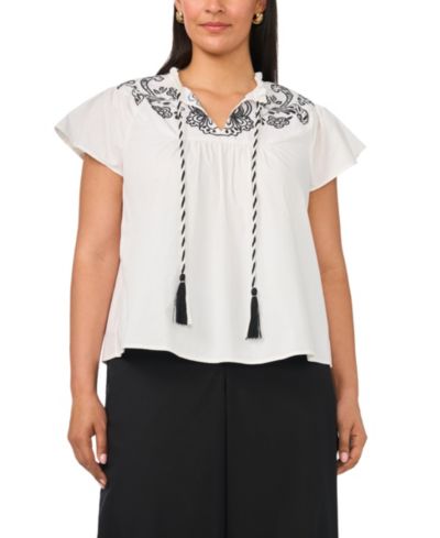 Блузка Vince Camuto Plus Size Flutter-Sleeve Split Neck Front Yoke