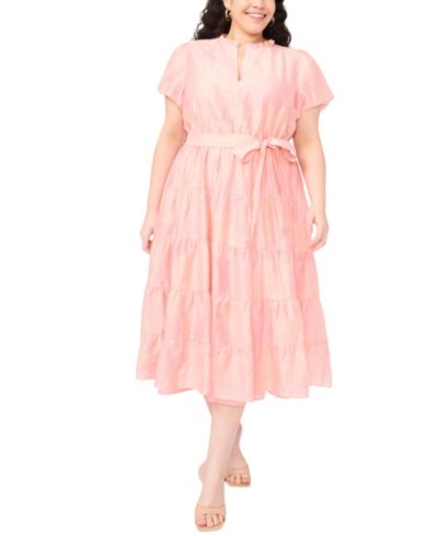 Vince Camuto Plus Size Notch-Neck Puff-Sleeve Midi Dress