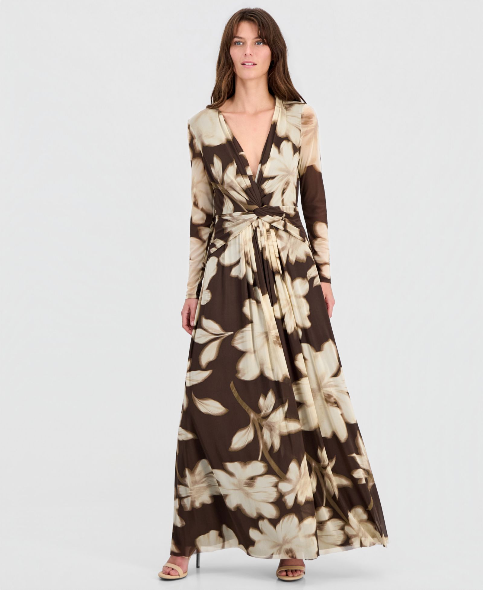 Anne Klein Petite Mesh Long-Sleeve Maxi Dress