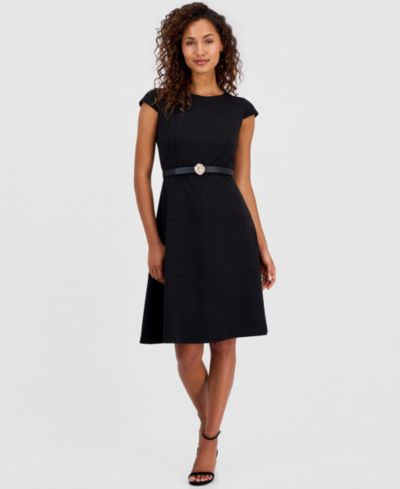 Anne Klein Petite Cap-Sleeve Seamed Scuba Crepe Sheath Dress