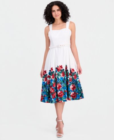 Женское платье TAHARI ASL Petite Border Print Square Neck Midi Tank
