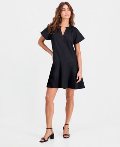 Robbie Bee Petite Puff-Sleeve Short-Sleeve Pleat-Hem Dress