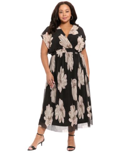 London Times Plus Size Short-Sleeve V-Neck Pleated Maxi Dress