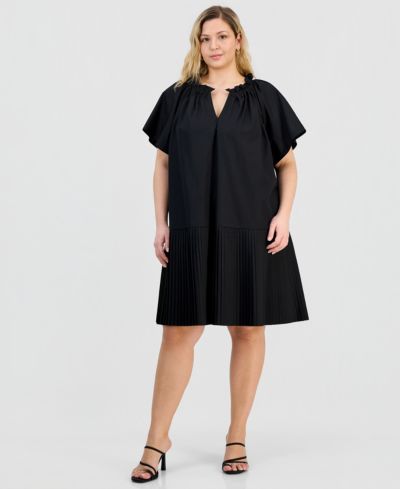 Robbie Bee Plus Size Pleat-Hem Puff-Sleeve Dress