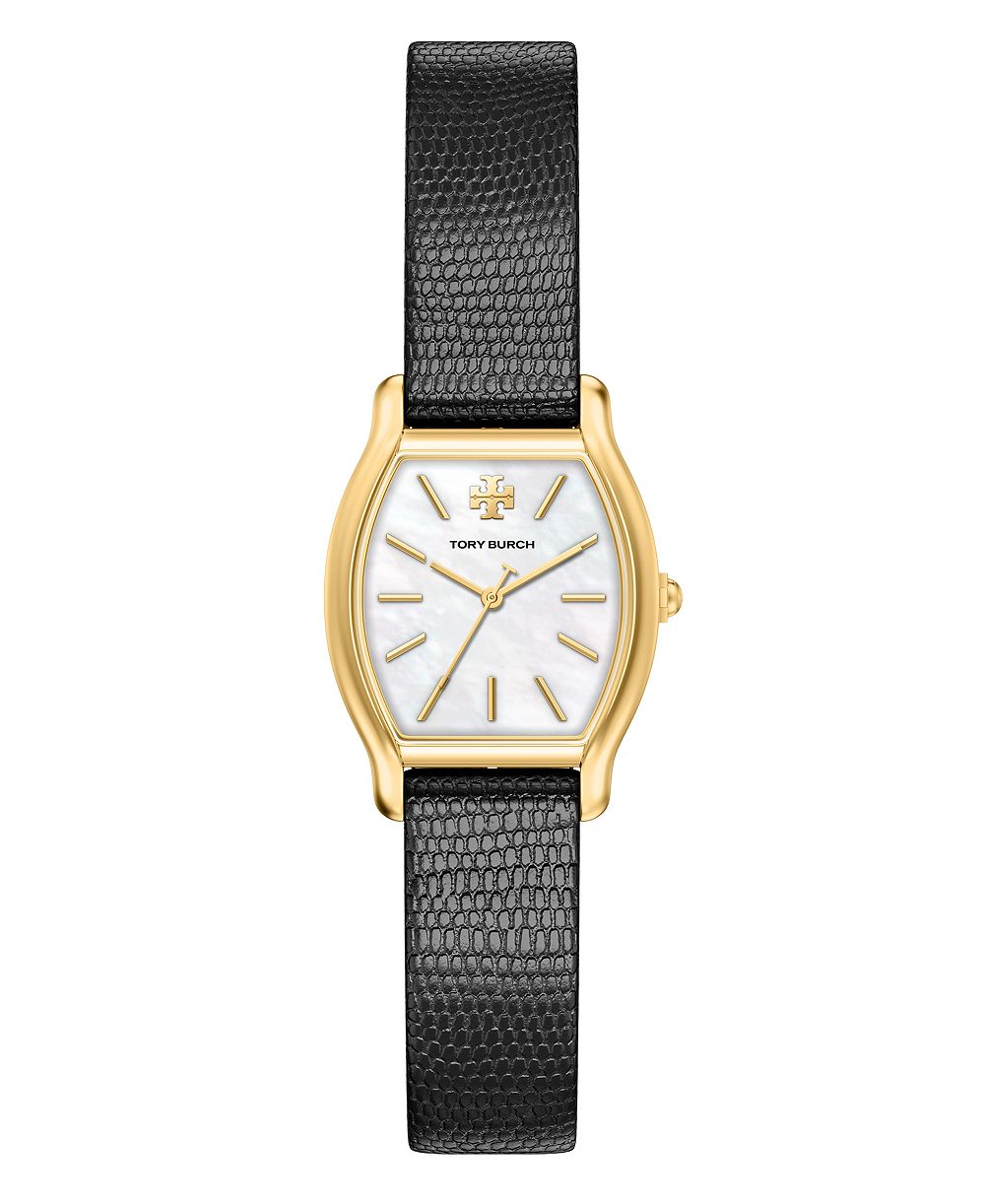 Tory Burch Женские черные кожаные часы Small Eleanor Curve 24mm
