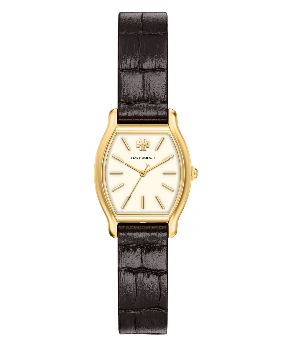 Tory Burch Women's Small Eleanor Curve Brown Leather Watch 24mm