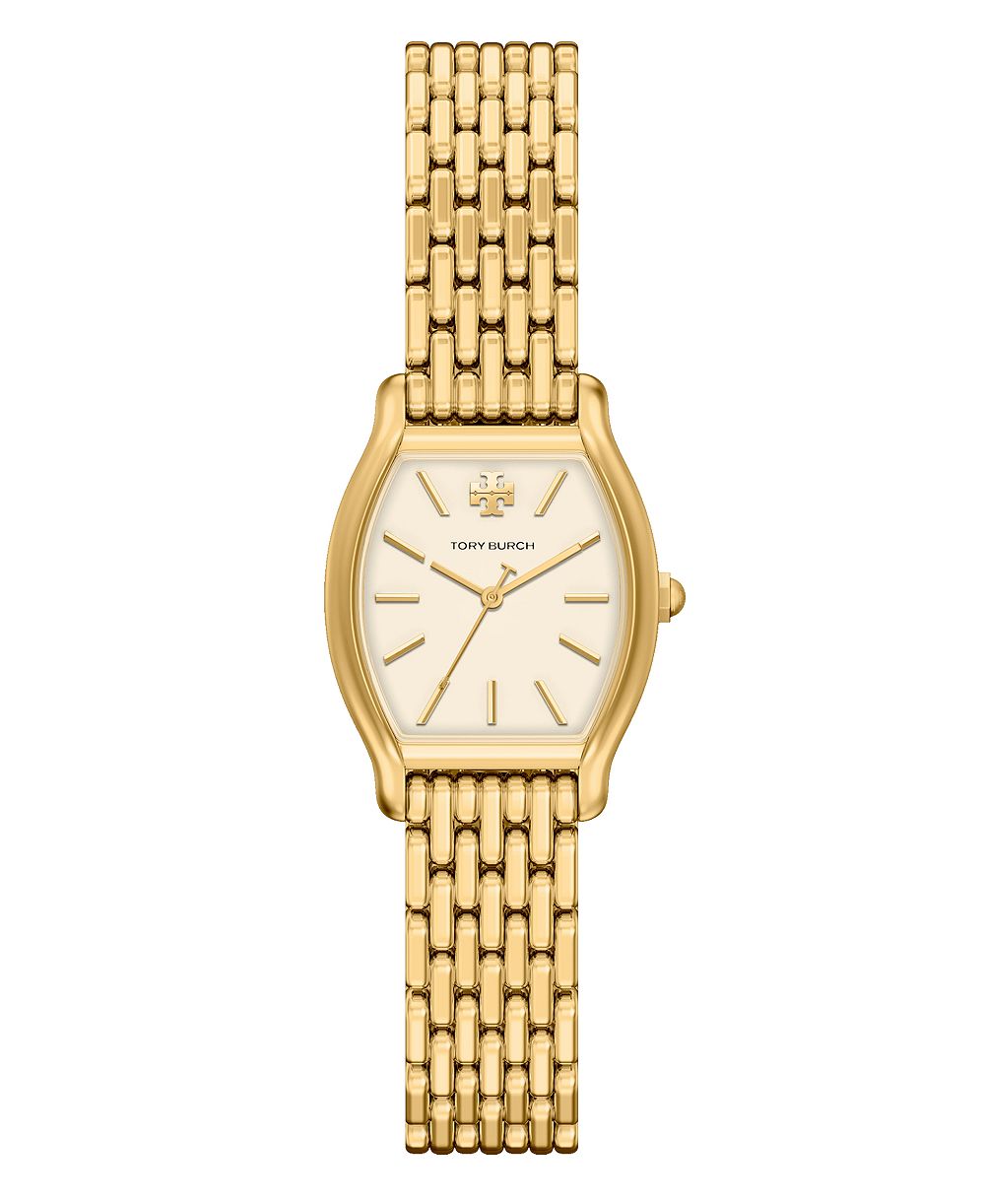 Tory Burch женские наручные часы Small Eleanor Curve с золотистым циферблатом и браслетом, 24 мм