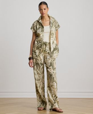Женские широкие брюки Lauren Ralph Lauren Petite High-Rise Palm-Frond-Print Wide-Leg
