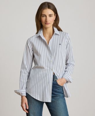 Lauren Ralph Lauren Petite Point Collar Classic Fit Striped Broadcloth Shirt