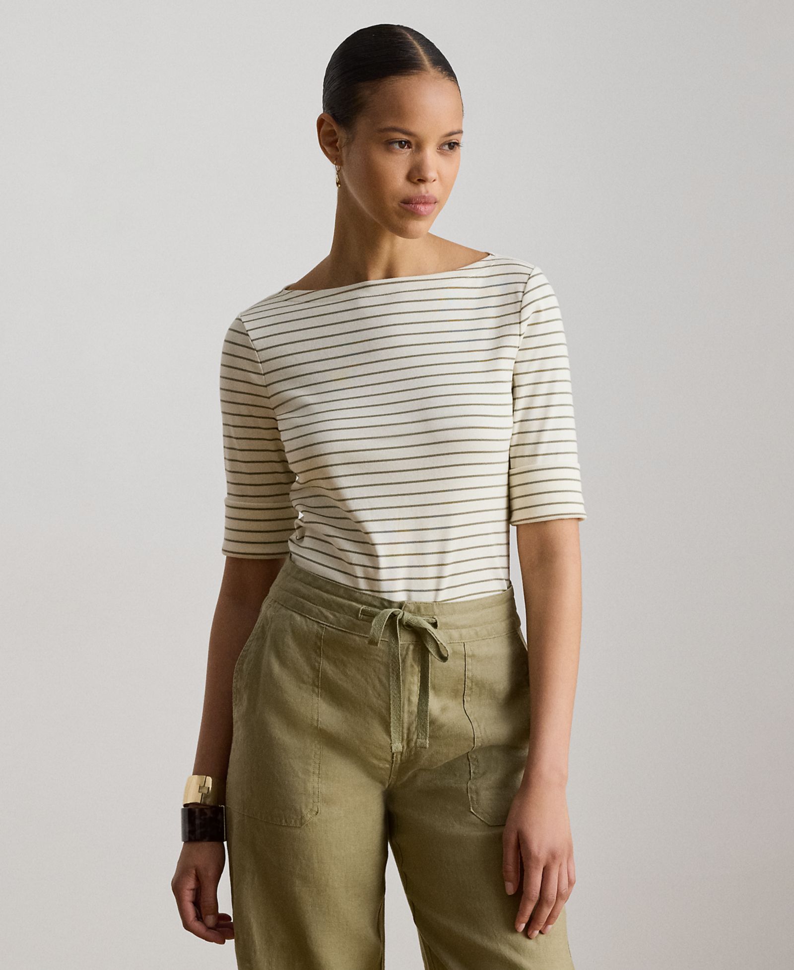 Полосатая футболка Lauren Ralph Lauren Petite с воротником лодочкой