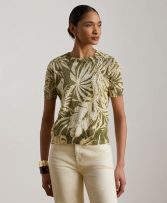 Женский свитер Lauren Ralph Lauren Petite с принтом Palm Frond и коротким рукавом