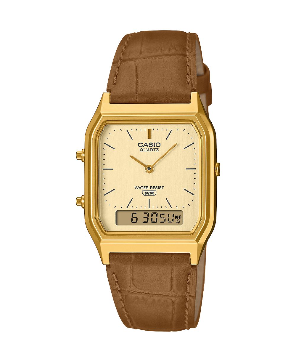 Casio Unisex Vintage Analog-Digital Japanese Quartz Brown Leather Watch 29.8mm