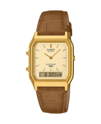 Casio универсальные аналого-цифровые винтажные часы на японском кварце, кожаный коричневый ремешок, 29.8 мм