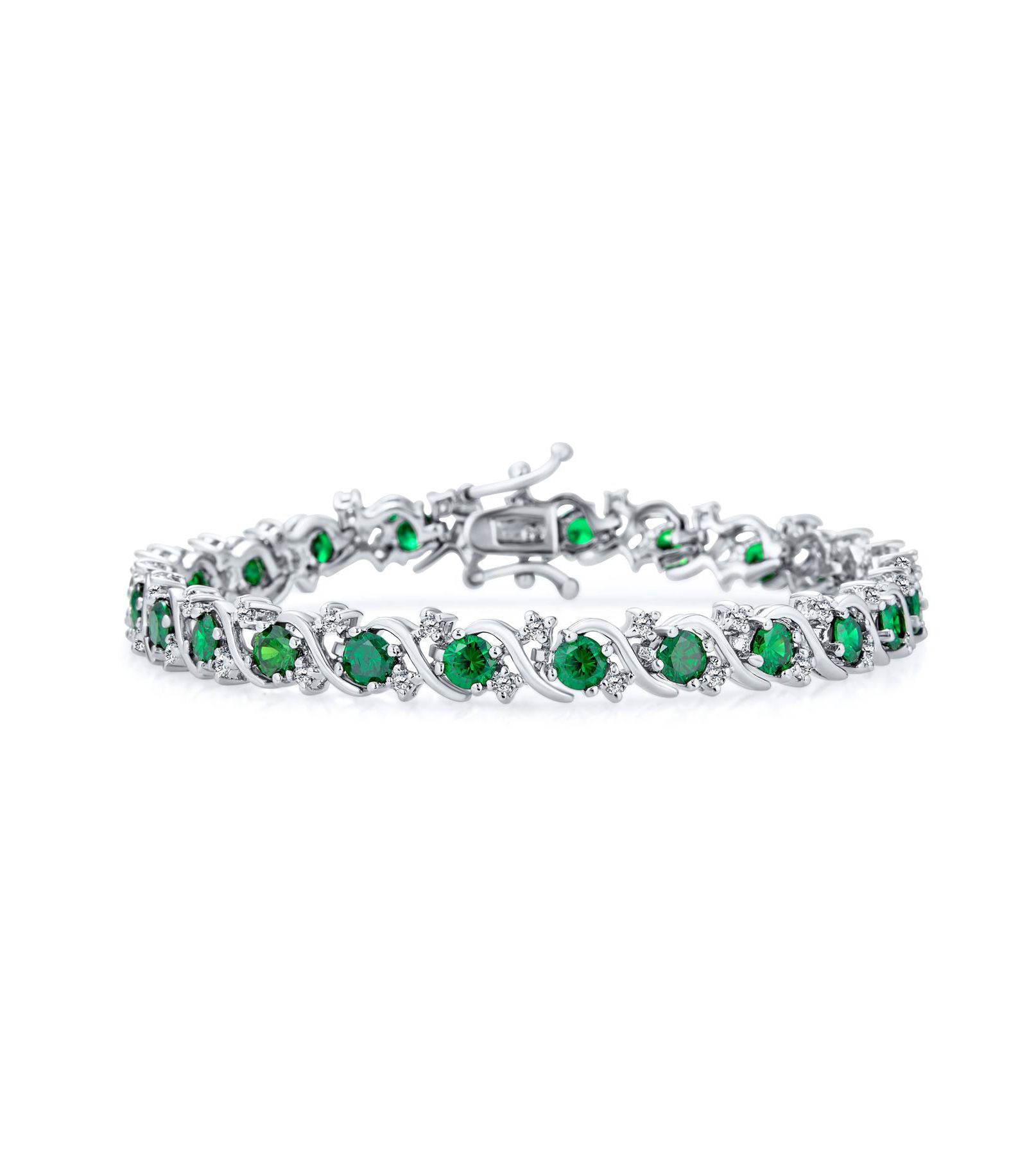 Bling Jewelry Браслет Tennis с кубическим цирконием и волнистыми звеньями, серебристое напыление