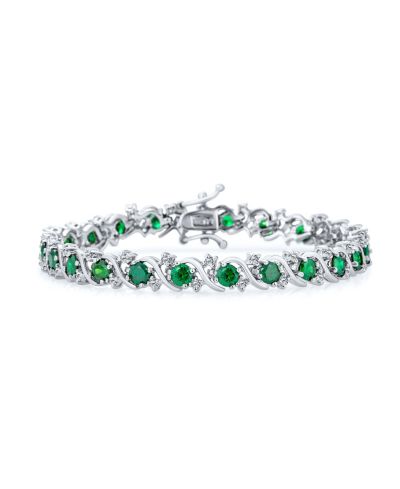 Bling Jewelry Fancy CZ Cubic Zirconia Wave S-Link Swirl Tennis Bracelet 7 Inch Silver Plated