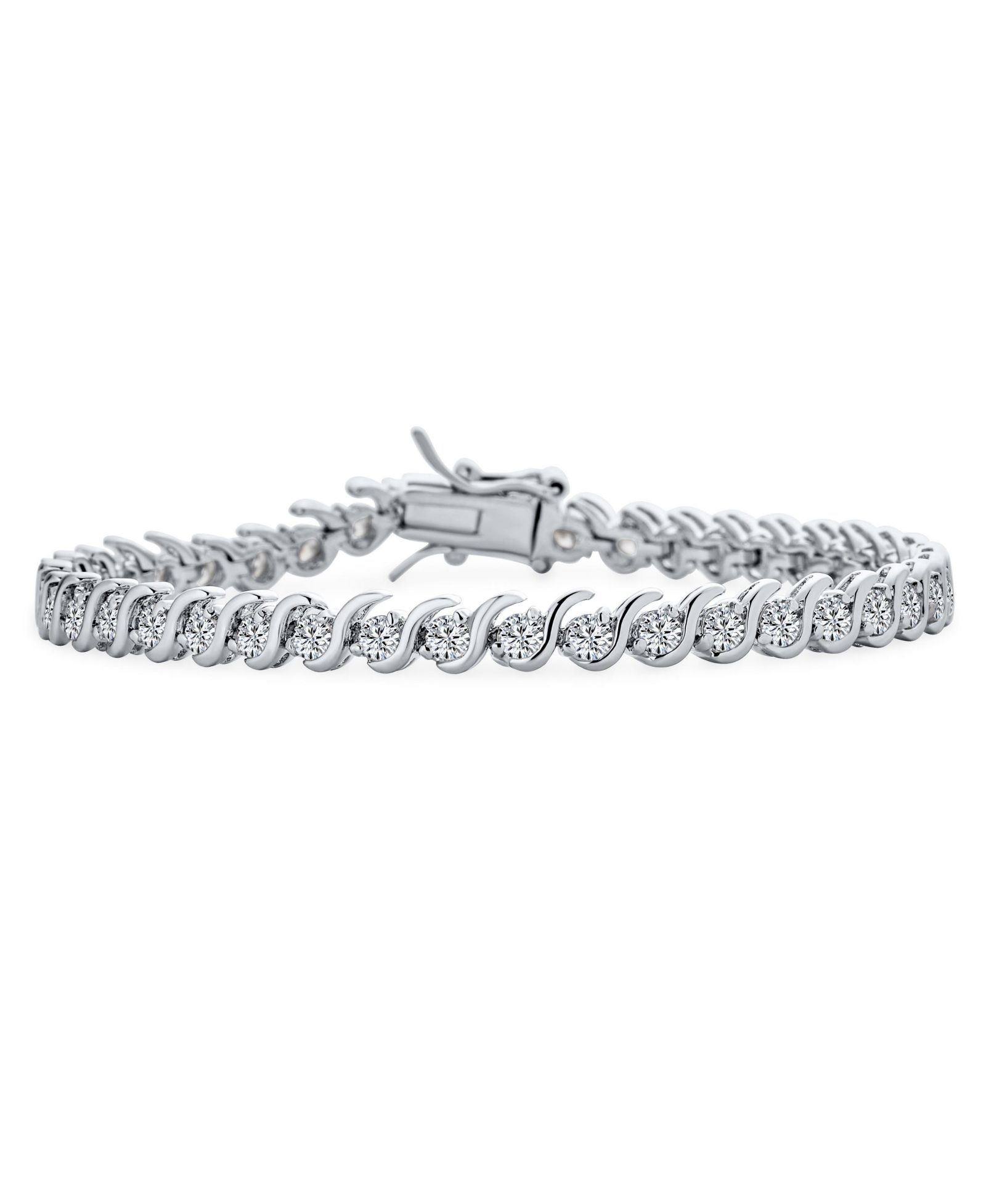 Bling Jewelry Fancy Cocktail CZ Cubic Zirconia Wave S-Link Swirl Tennis Bracelet Silver Plated