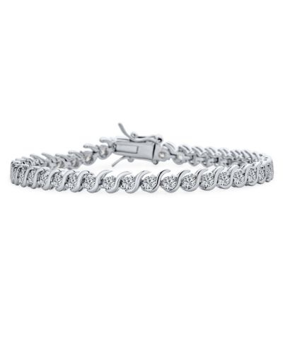 Bling Jewelry Fancy Cocktail CZ Cubic Zirconia Wave S-Link Swirl Tennis Bracelet Silver Plated