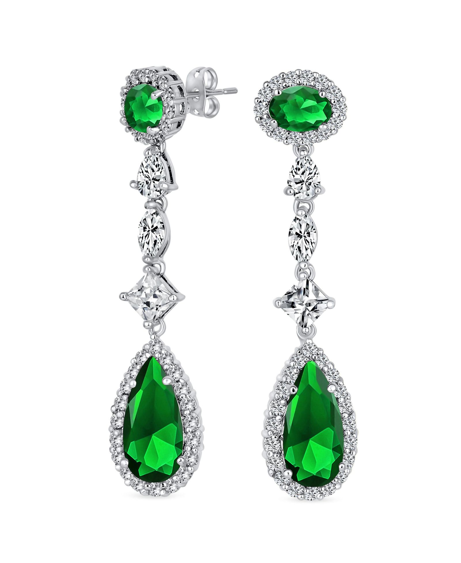 Bling Jewelry Royal Blue Halo Long Solitaire Teardrop CZ Dangle Chandelier Earrings