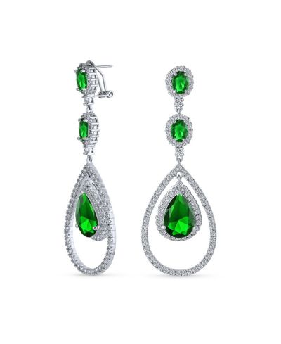 Серьги-люстры Bling Jewelry Cocktail Cubic Zirconia Emerald Green Teardrop CZ