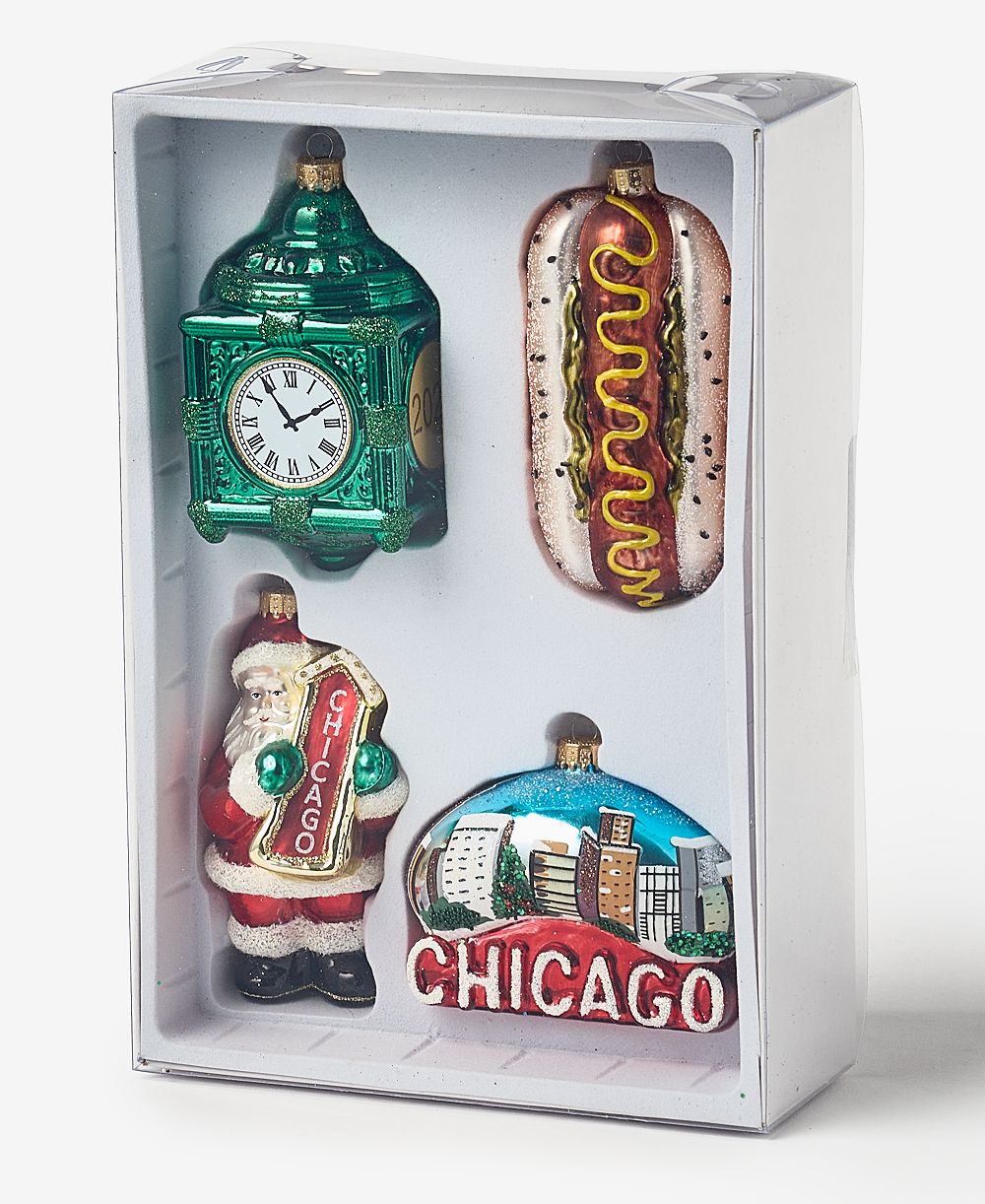 Holiday Lane Стеклянные фигурные украшения Chicago, набор из 4 штук