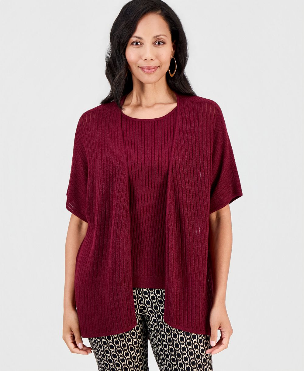 JM Collection Women's Sparkle Pointelle Open-Front Cardigan, Macy's Exclusive