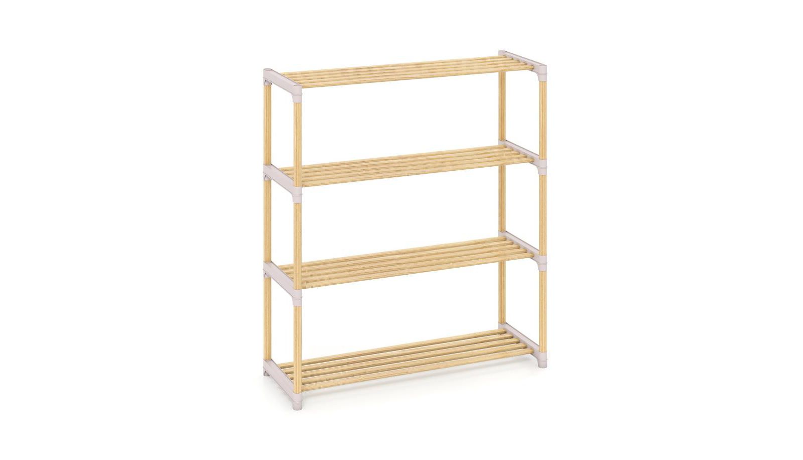 Slickblue 4 Tier Solid Wood Shoe Organizer with Open Slatted Storage