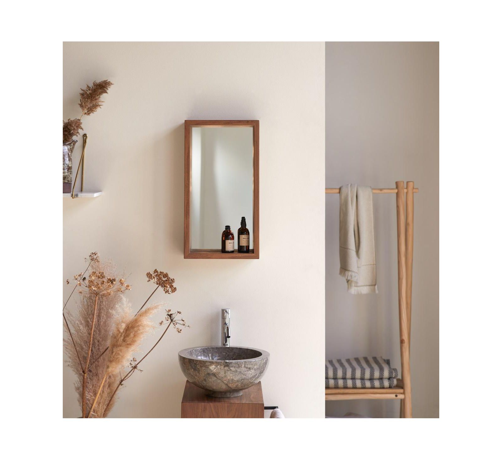 Tikamoon Solid Teak Bathroom Mirror with Shelf attached 55x30cm New Tikamoon