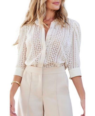 Bishop + Young Women's BISHOP + YOUNG Cate Eyelet Ruched Sleeve Top