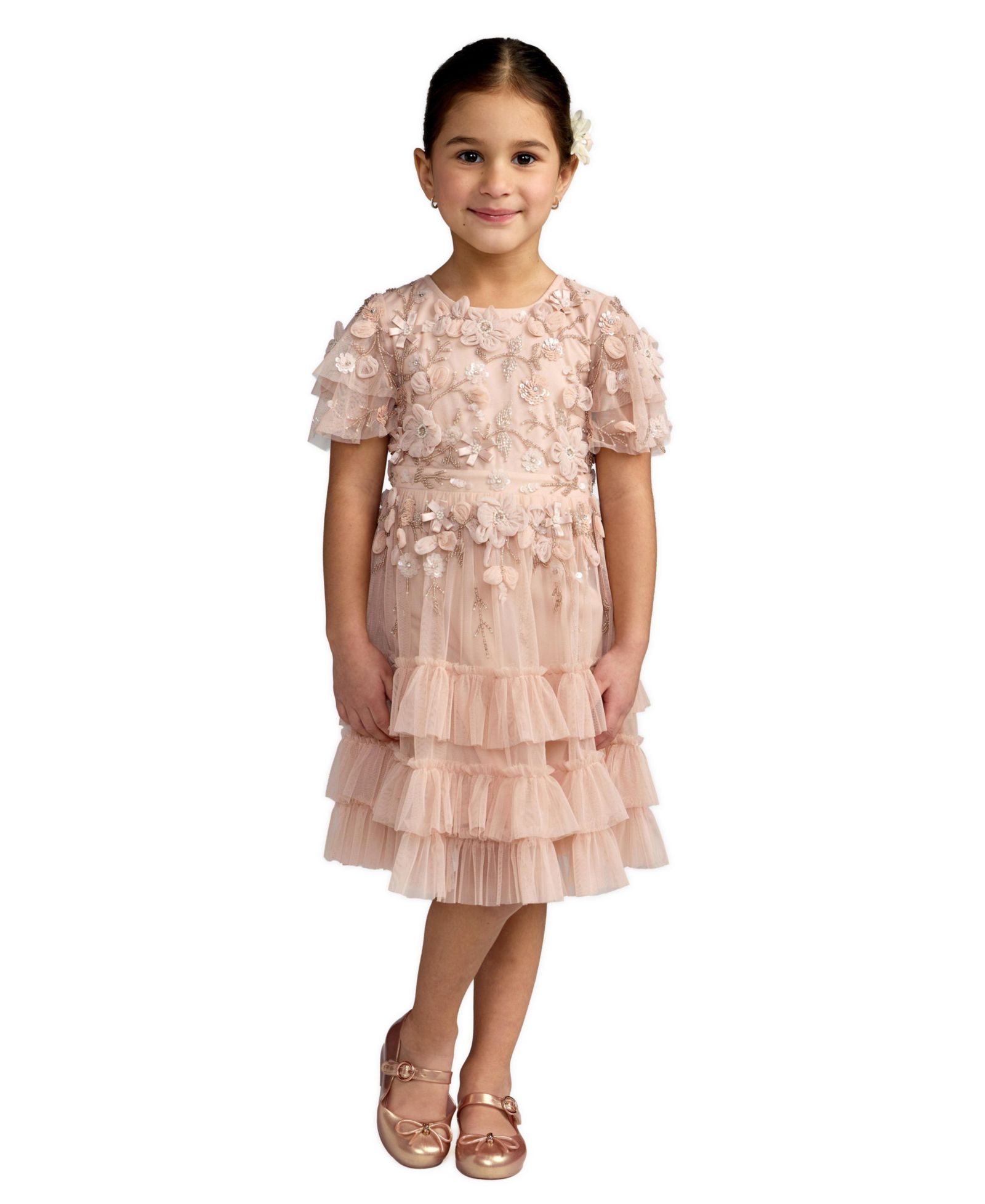 Платье Mac Duggal Little Girls Flutter Sleeve Tiered Ruffle