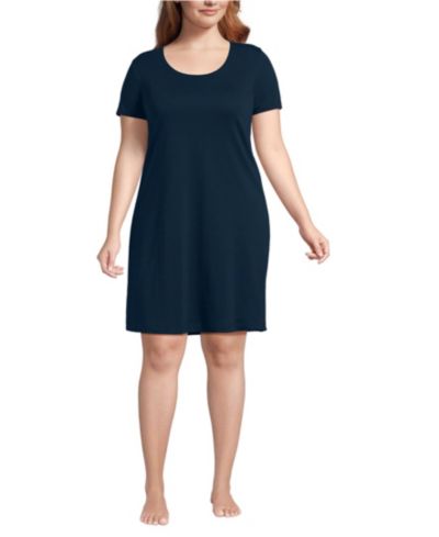 Lands' End ночная рубашка Plus Size из хлопка с коротким рукавом и длиной до колена