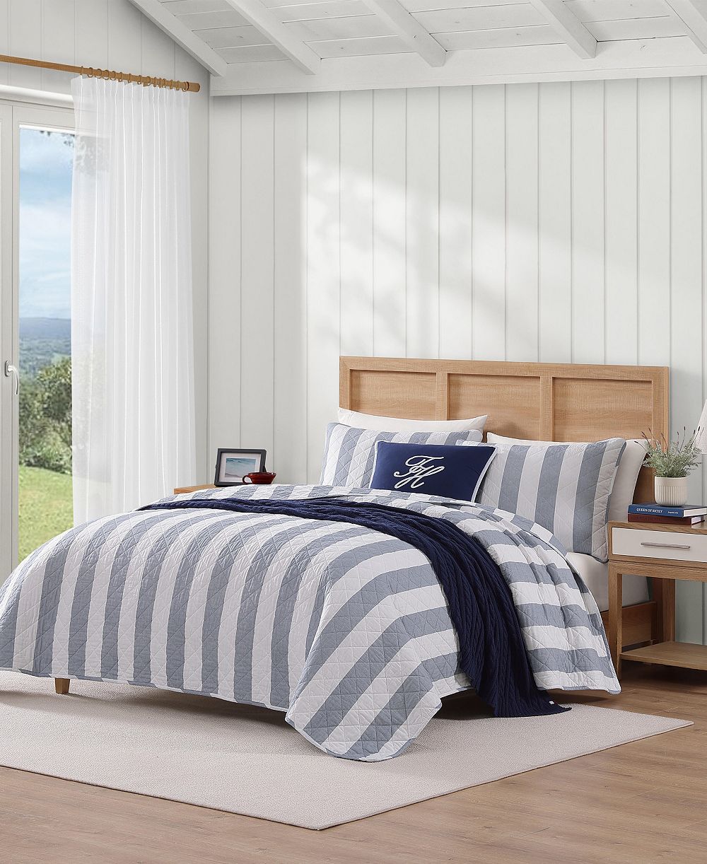 Tommy Hilfiger Capri Stripe Cotton Reversible 3-Pc. Quilt Set, King