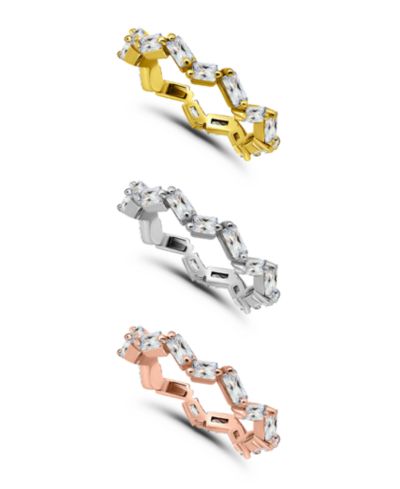 Кольцо Macy's Cubic Zirconia 3-Pc. Set Baguette Zig Zag Pattern