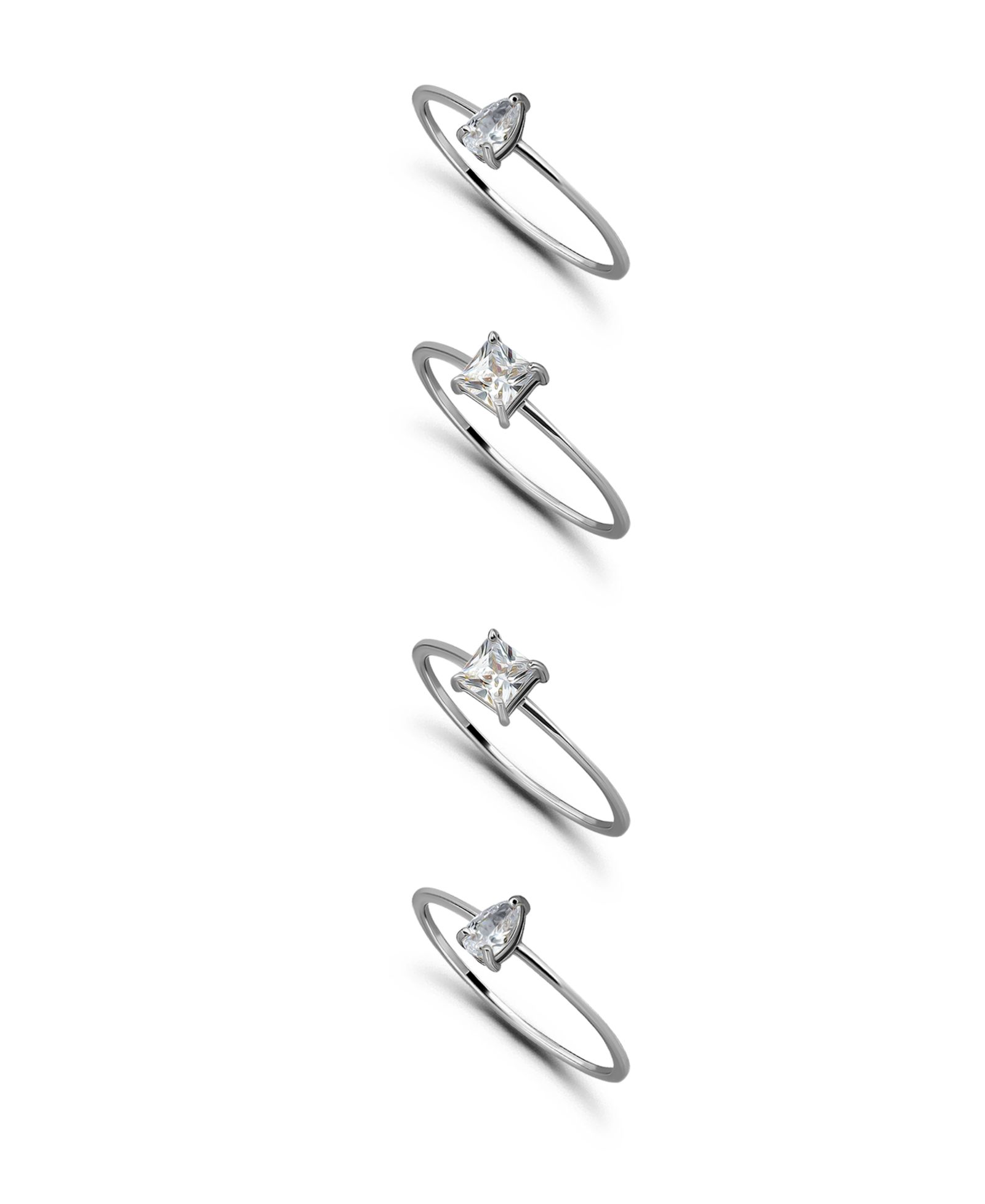 Macy's (1 5/8 ct.t.w) 4Pc. Set- 2- 4mm Square Cut Cubic Zirconia Stones Band Ring