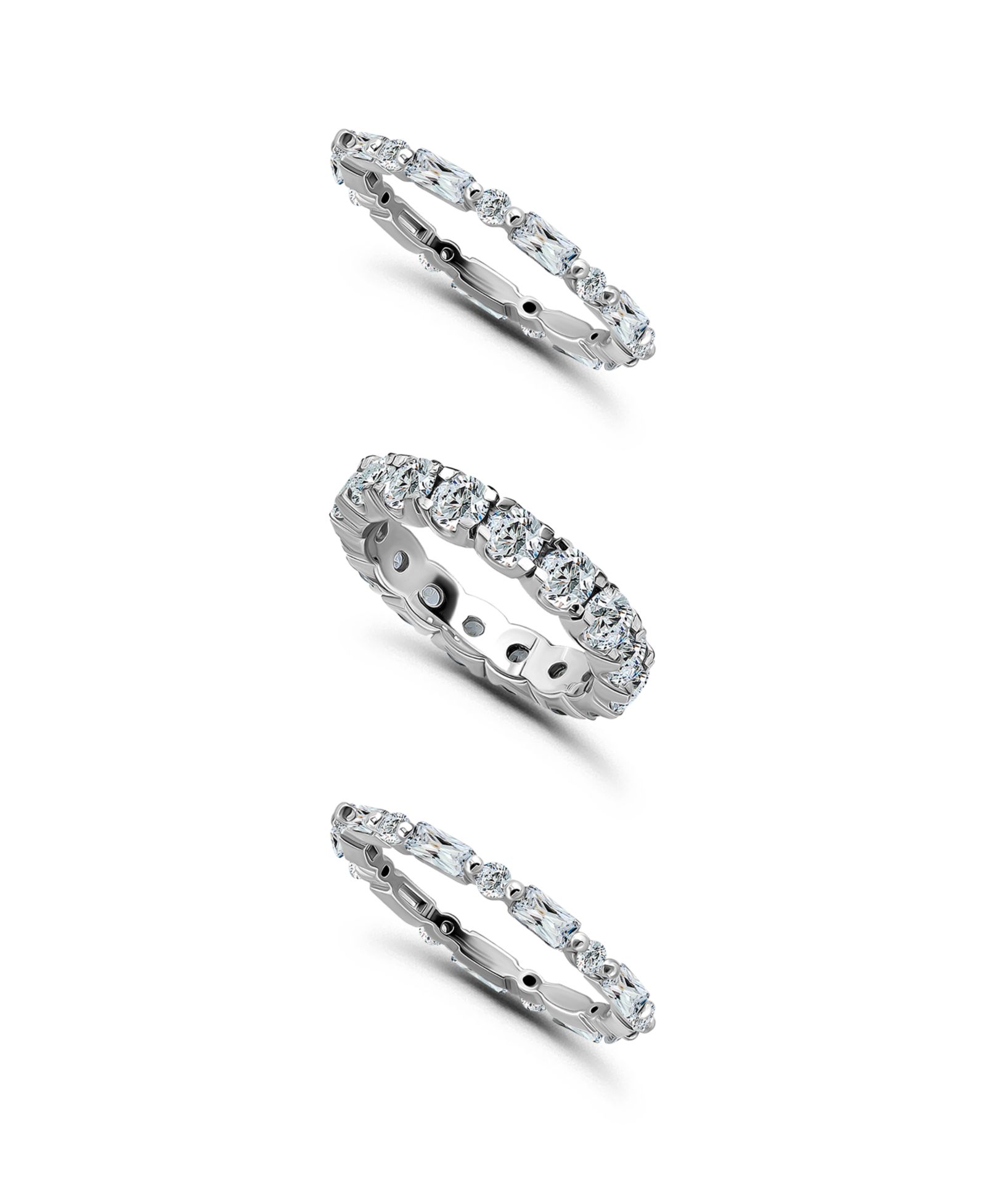 Macy's (8 1/20 ct.t.w) 3Pc. Set- 2- 4x2mm Baguette 2mm Round Cubic Zirconia Ring
