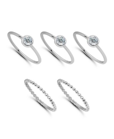 Macy's набор из 5 колец с круглым кубическим цирконием 3-4mm, 1 1/5 ct.t.w