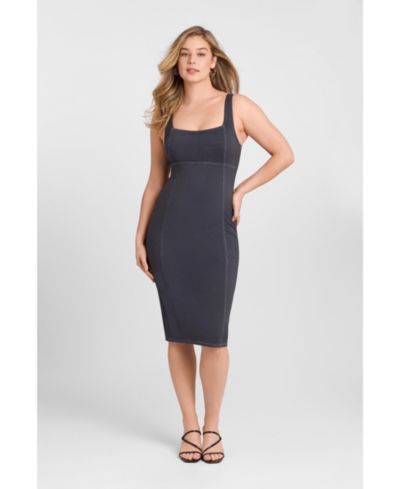 S3 Apparel Women's Denim Square Neck Sculpting Tank Midi Dress