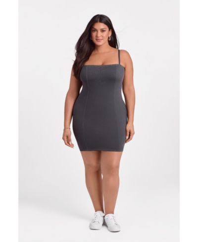 S3 Apparel Women's Denim Straight Neck Sculpting Mini Dress with Built-In Shapewear