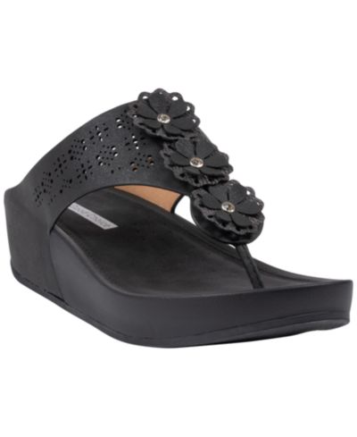 GC Shoes Women's Rana Floral Thong Comfort Wedge Sandals