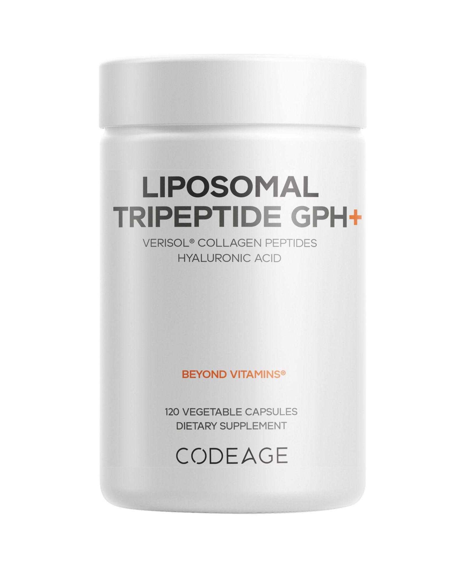 Codeage Liposomal Tripeptide GPH+ - Verisol Collagen Peptides, Hyaluronic Acid - Skin Support - 120 Capsules