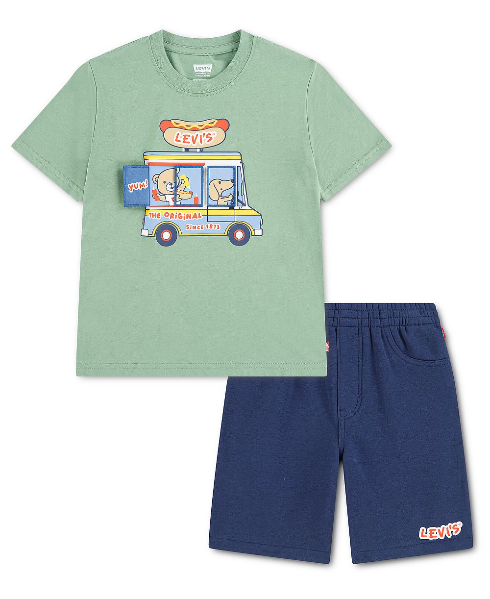 Levi's Toddler Boys' 2T-4T Hot Dog Truck T-Shirt and Shorts, 2-Piece Set